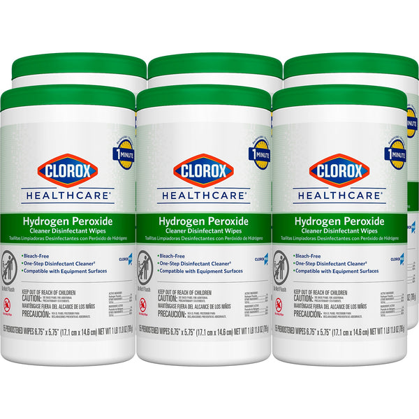 Clorox Healthcare Hydrogen Peroxide Cleaner Disinfectant Wipes, 155 Wipes/Container, 6/Carton