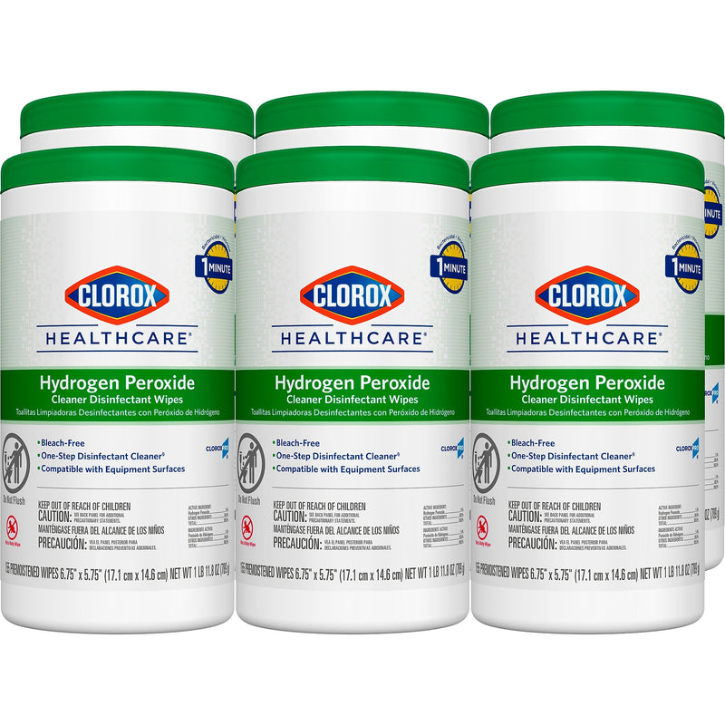 Clorox Healthcare Hydrogen Peroxide Cleaner Disinfectant Wipes, 155 Wipes/Container, 6/Carton