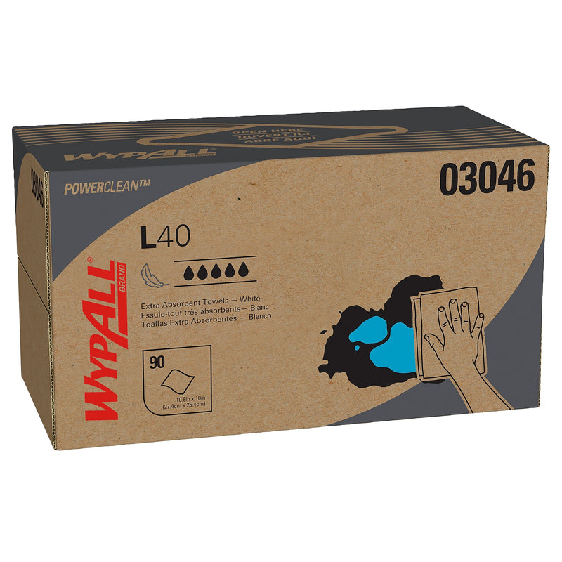 WypAll PowerClean L40 Fabric Cleaning Wipers, 10" x 10.8", White, 90 Wipers/Box, 9/Carton