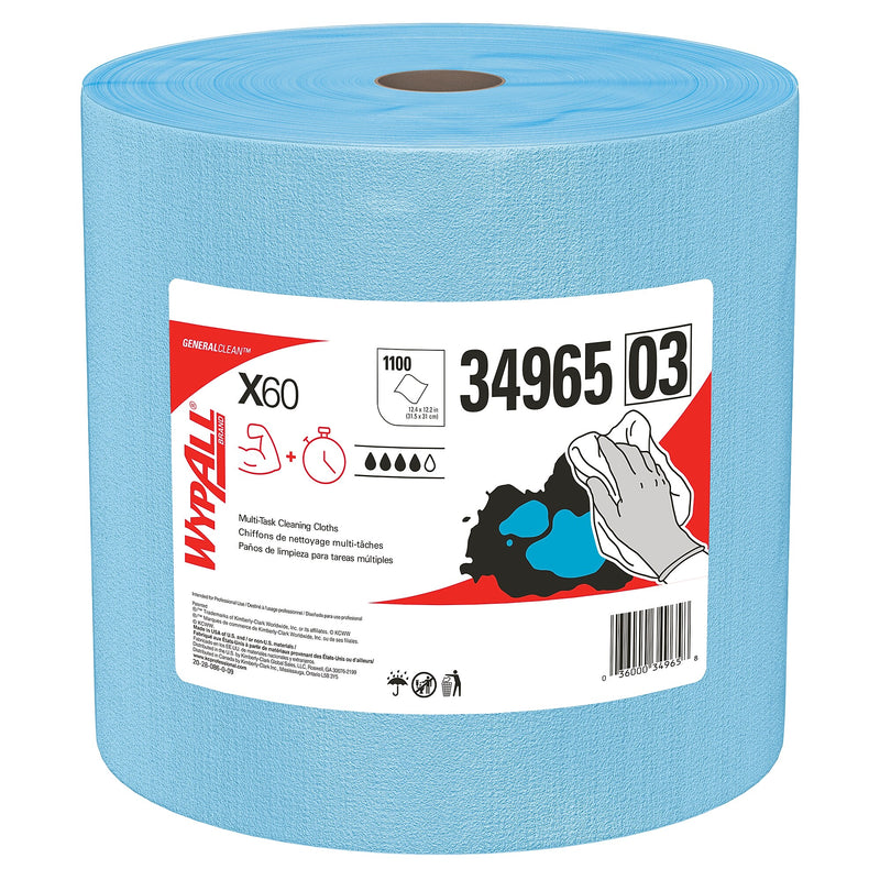 WypAll GeneralClean X60 Jumbo Fabric Cleaning Wipers, 13.4" x 12.5", Blue, 1100 Sheets/Roll, 1100 Wipers/Box