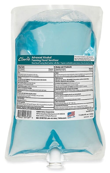 Betco Clario Advanced 70% Alcohol Foaming Sanitizer Refill, Citrus Scent, 1,000 mL, 6/Carton