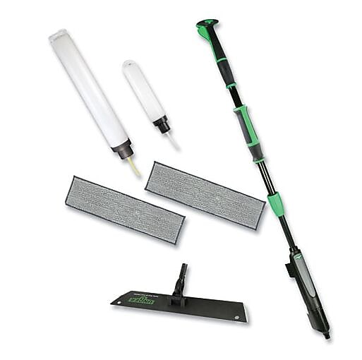 Unger Excella Floor Cleaning Kit, 20" Gray Microfiber Head, 48" to 65" Black/green Handle
