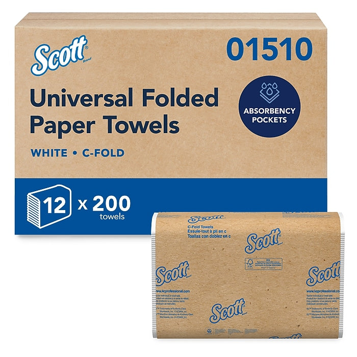 Scott Essential Recycled C-Fold Paper Towels, 1-Ply, 200 Sheets/Pack