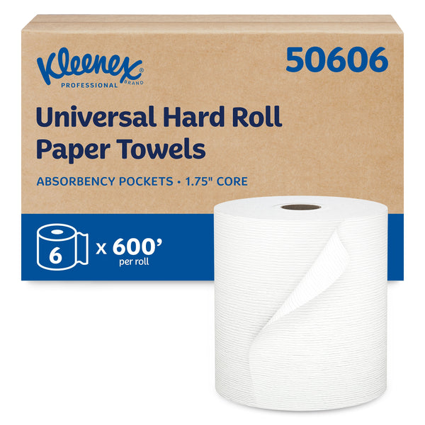 Kleenex Essential Plus+ Recycled Hardwound Paper Towels, 1-ply, 600 ft./Roll, 6 Rolls/Carton