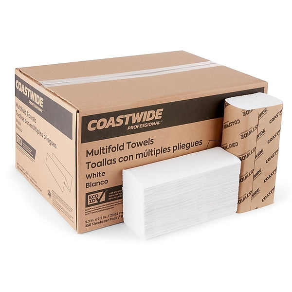 Coastwide Professional Recycled Multifold Paper Towels, 1-ply, 250 Sheets/Pack, 16 Packs/Carton, White