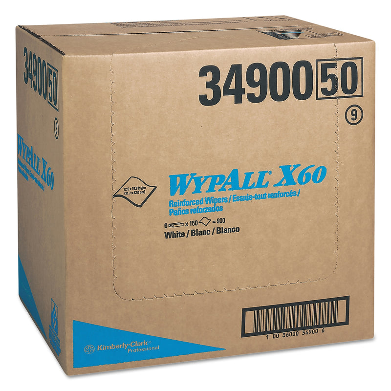 WypAll X60 Reusable Cloths (34900), White, Flat Sheets, 150 Sheets/Pack, 6 Packs/Case