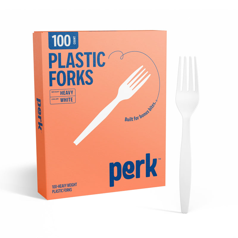 Perk Heavy-Weight Plastic Forks, 100 Count, White