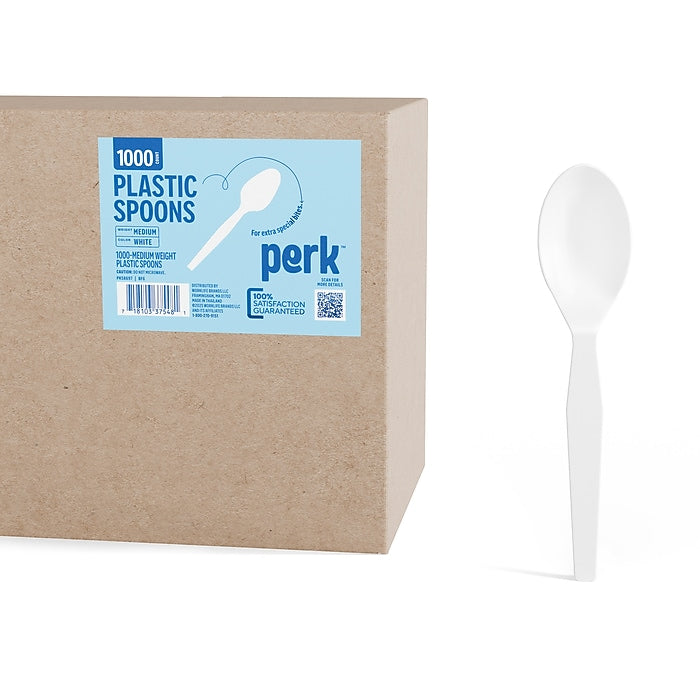 Perk Polystyrene Spoon, Medium-Weight, White, 1000/Pack