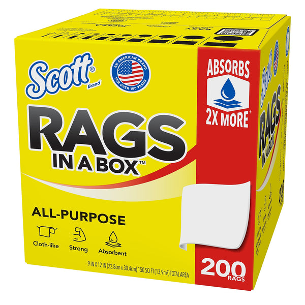 Scott Rags in a Box, 9" x 12", White, 200 Sheets/Box, 8 Boxes/Carton