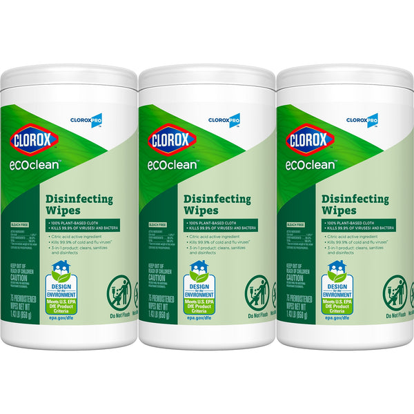 CloroxPro Clorox EcoClean Disinfecting Wipes, 75 Wipes/Container, 3/Pack