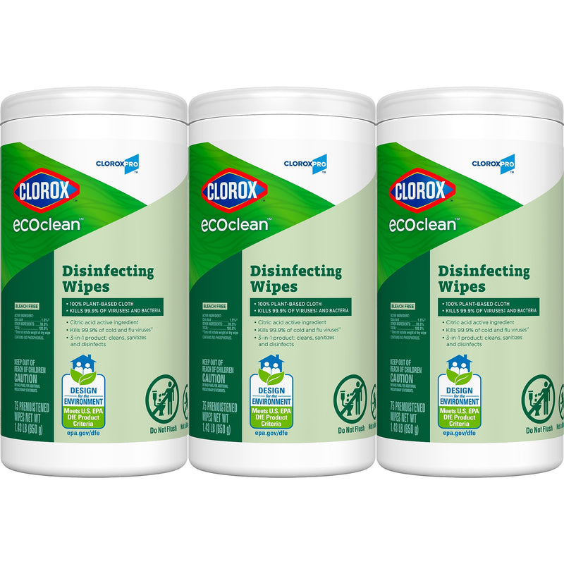 CloroxPro Clorox EcoClean Disinfecting Wipes, 75 Wipes/Container, 3/Pack