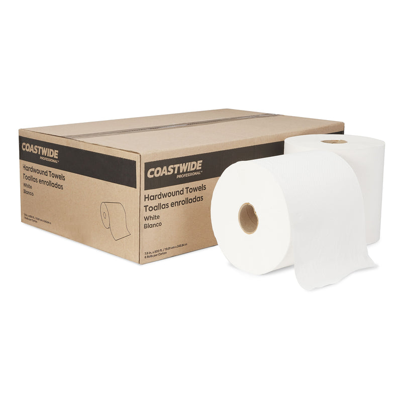 Coastwide Professional Hardwound Paper Towels, 1-Ply, White, 800 ft./Roll, 6 Rolls/Carton