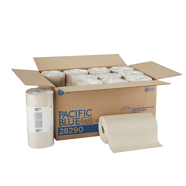 Pacific Blue Basic Recycled Paper Towels, 2-ply, 250 Sheets/Roll, 12 Rolls/Carton