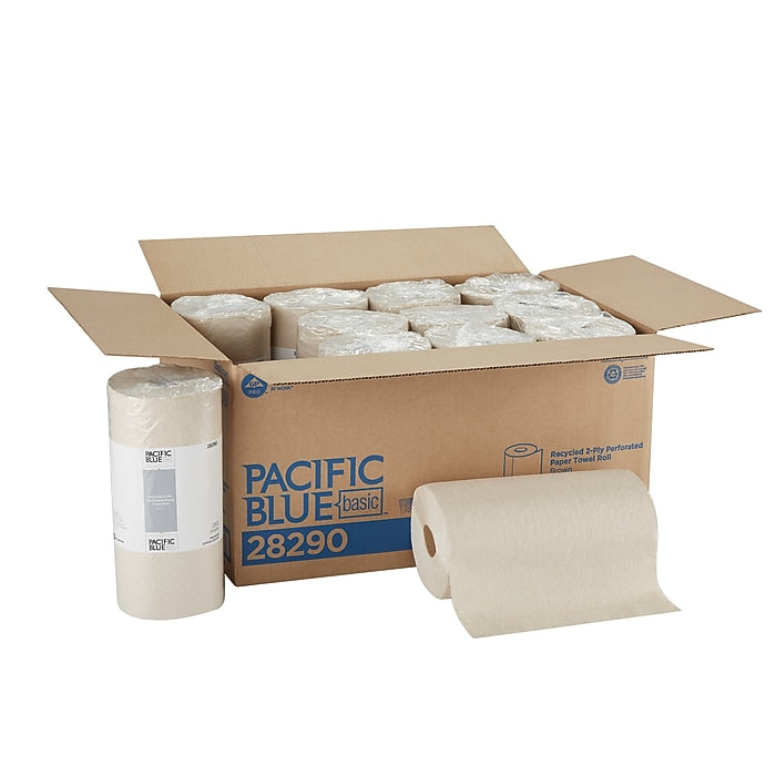 Pacific Blue Basic Recycled Paper Towels, 2-ply, 250 Sheets/Roll, 12 Rolls/Carton