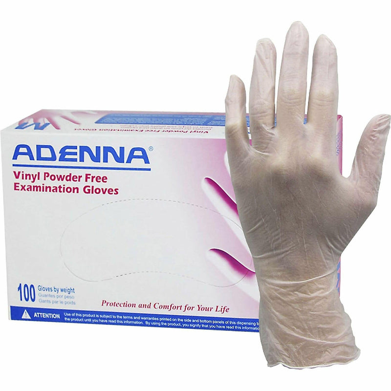 Adenna Powder Free Vinyl Exam Gloves, Small, Translucent, 100 Box, 10 Box/carton