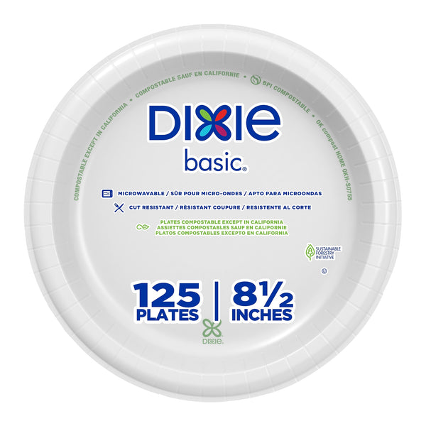 Dixie Basic Light-Weight Paper Plates, 8-1/2", White, 500/Carton