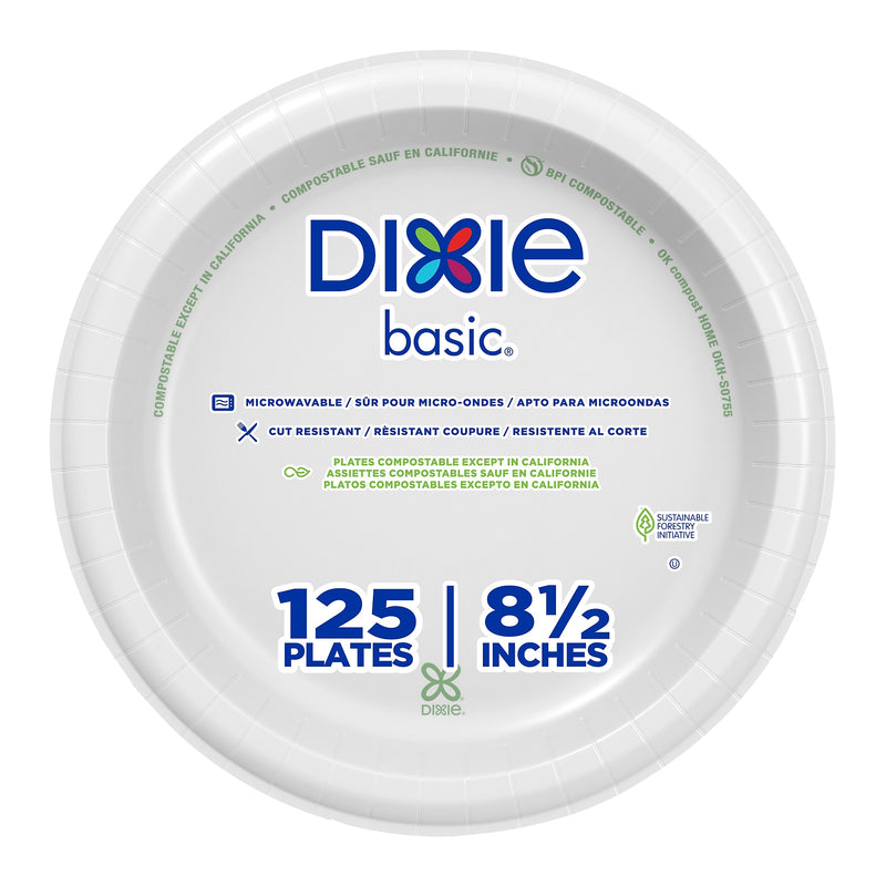 Dixie Basic Light-Weight Paper Plates, 8-1/2", White, 500/Carton
