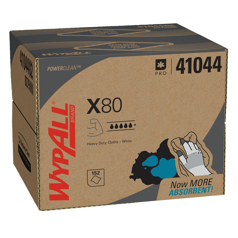 WypAll PowerClean X80 Cloths, 11.1" x 16.8", White, 152 Sheets/Box
