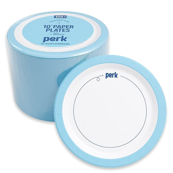 Perk Heavy-Weight Paper Plates, 10", Blue/White, 125/Pack