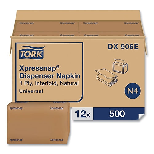 Tork Xpressnap Interfold Dispenser Napkins, 1-Ply, Bag-Pack, 13 X 8.5, Natural, 500/Pack, 12 Packs/carton