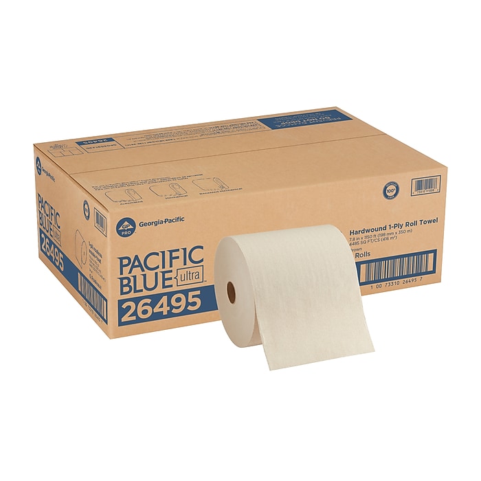 Pacific Blue Ultra Recycled Hardwound Paper Towels, 1-Ply, 6 Rolls/Carton
