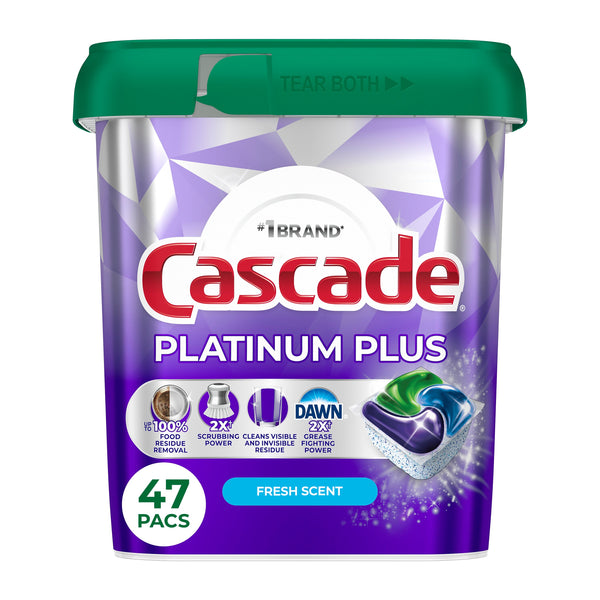 Cascade Platinum Plus ActionPacs Dishwashing Detergent Pods, Fresh Scent, 47 Pods/Box