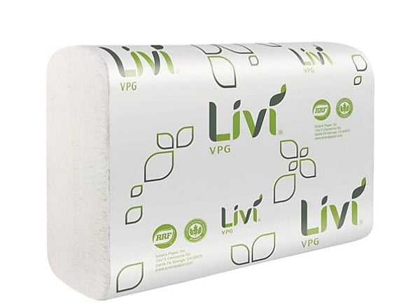 Livi Multifold Paper Towels, 1 Ply, Multifold, 9.06" x 9.45", White, 16/CT