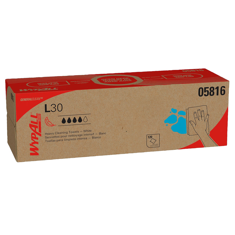 WypAll GeneralClean L30 Cellulose Cleaning Wipers, 16.4" x 9.8", White, 120 Wipers/Box, 6/Carton