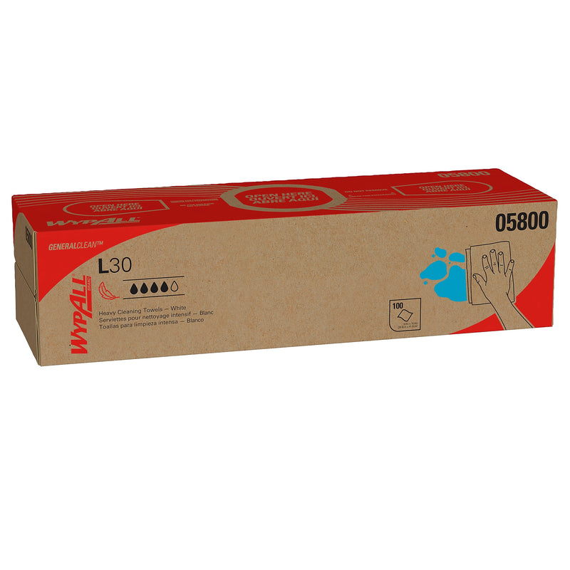 WypAll GeneralClean L30 Durable Fibers Cleaning Wipers, 9.8" x 16.4", White, 100 Wipers/Box, 8/Carton