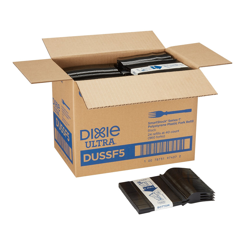 Dixie Ultra SmartStock Series-T Polystyrene Fork Refill, Medium-Weight, Black, 960/Carton