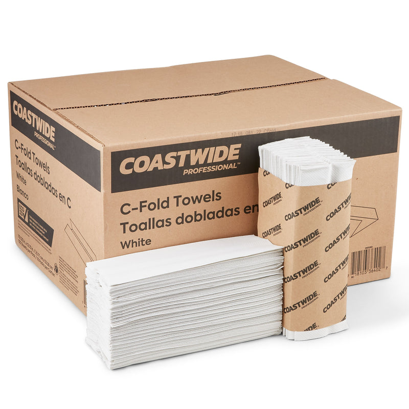 Coastwide Professional Recycled C-Fold Paper Towels, 1-Ply, 150 Sheets/Pack, 2400 Sheets/Carton