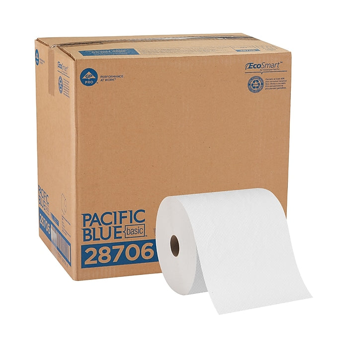 Pacific Blue Basic Recycled Hardwound Paper Towels, 1-ply, 350 ft./Roll, 12 Rolls/Carton