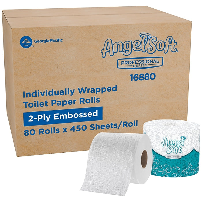 Angel Soft Professional Series Recycled Toilet Paper, 2-ply, White, 450 Sheets/Roll, 80 Rolls/Case