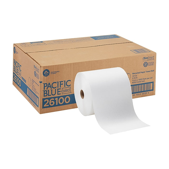 Pacific Blue Select Recycled Hardwound Paper Towels, 1-ply, 1000 ft./Roll, 6 Rolls/Carton