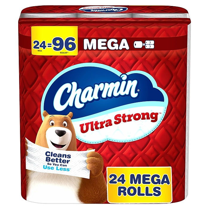 Charmin Ultra Strong Mega Toilet Paper, 2-Ply, White, 220 Sheets/Roll, 24 Rolls/Pack