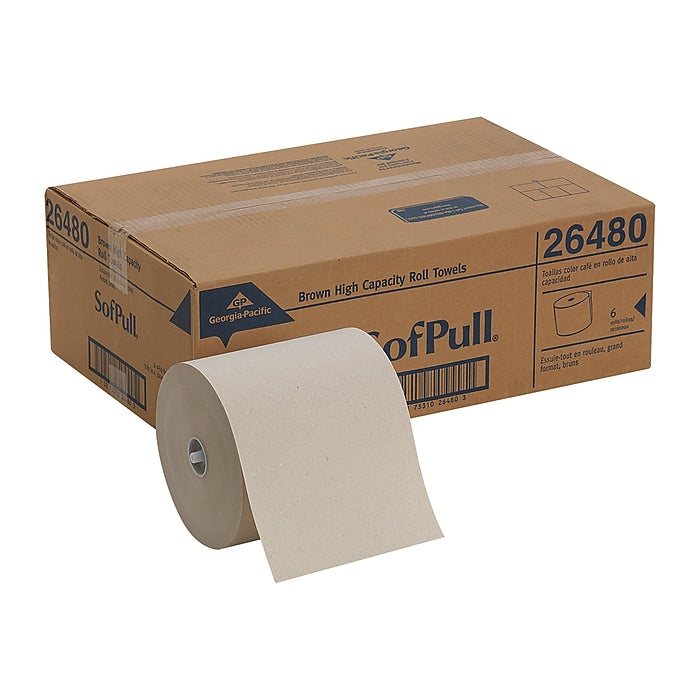 Sofpull Recycled Hardwound Paper Towel, 1-Ply, 1000 ft./Roll, 6 Rolls/Carton, Natural