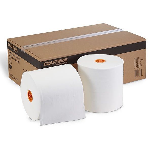 Coastwide Professional J-Series Hardwound Paper Towels, 1-Ply, White, 800 ft./Roll, 6 Rolls/Carton
