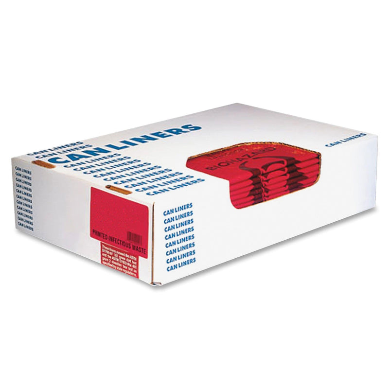 Heritage 1.3 Mil Red Biohazard Can Liners, 46"W X 40"L X 1.30 Mil Thickness, Low Density, Red, Linear Polyethylene, 200/CT, Can