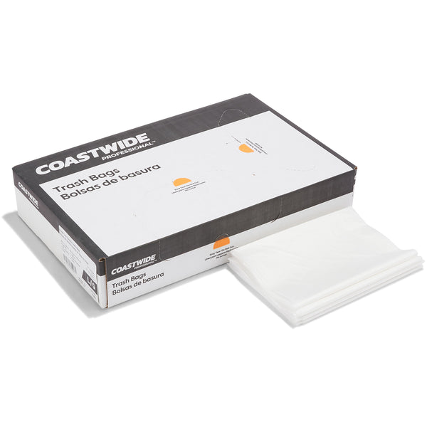 Coastwide Professional 40-45 Gallon Trash Bag, 40" x 46", Low Density, 1 mil, Clear, 100 Bags/Box