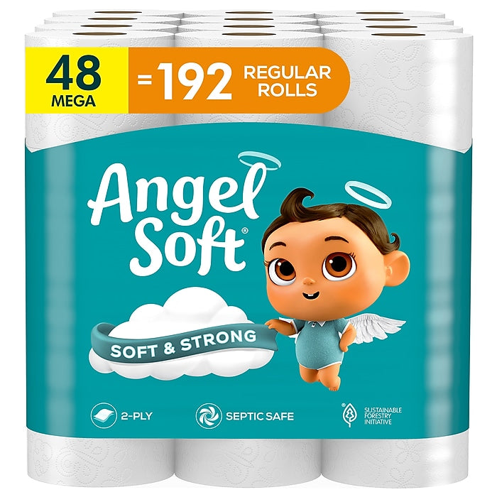 Angel Soft Mega Toilet Paper, 2-Ply, White, 320 Sheets/Roll, 48 Rolls/Pack