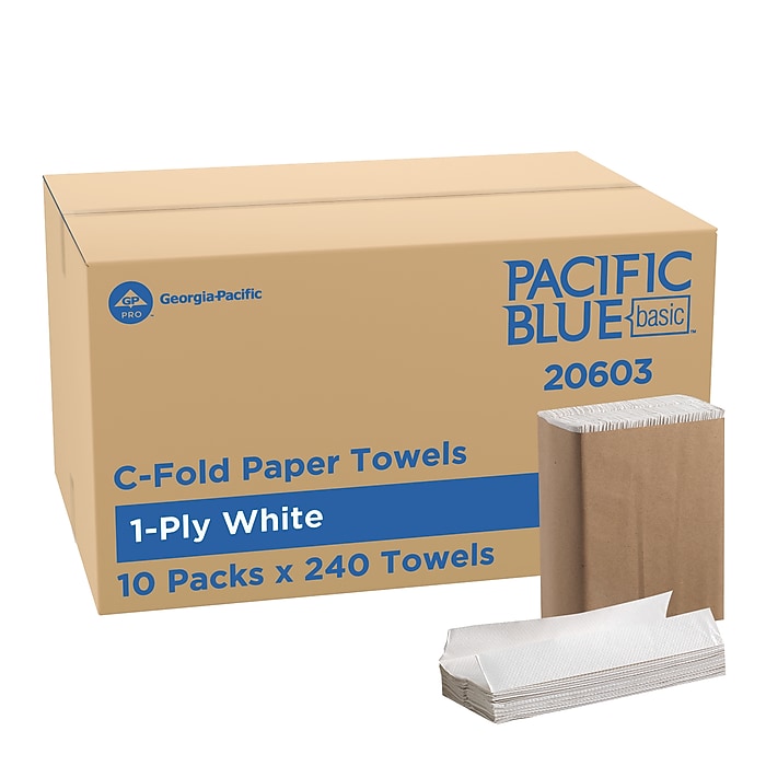 Pacific Blue Basic C-Fold Paper Towels, 1-ply, 240 Sheets/Pack, 10 Packs/Carton