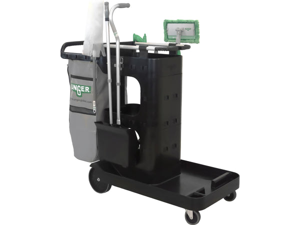 Unger Zonecleanrx 3-Shelf Cleaning Cart with Vinyl Bag, 55 Gal.