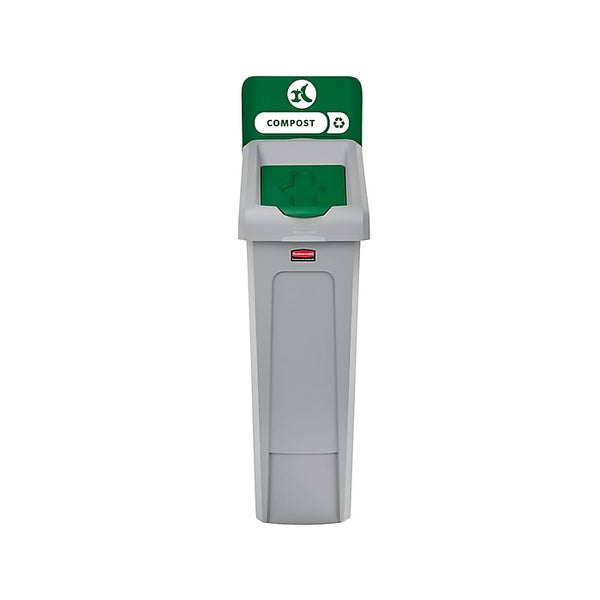Rubbermaid Slim Jim Single-Stream Recycling Station, Compost Only, 23 Gallon, Gray/Green