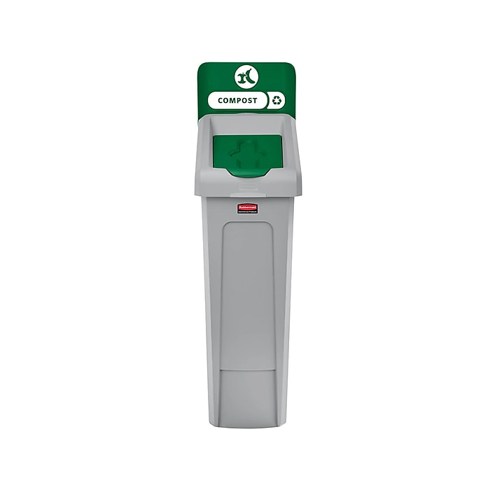 Rubbermaid Slim Jim Single-Stream Recycling Station, Compost Only, 23 Gallon, Gray/Green