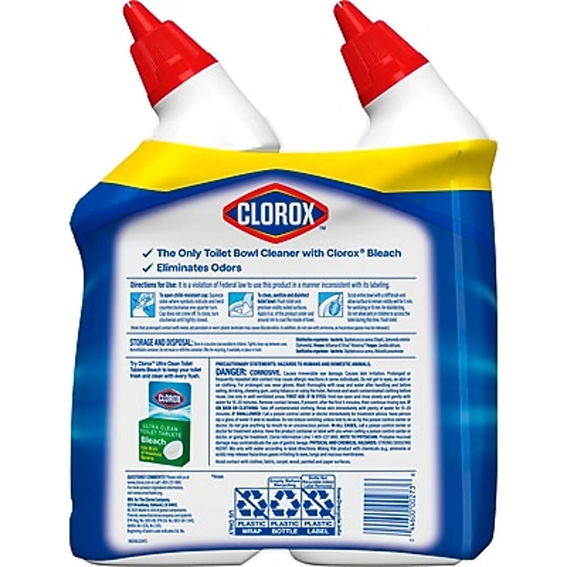 Clorox Disinfecting Toilet Bowl Cleaner with Bleach, Rain Clean Scent, 24 Oz., 2/Pack (00273)
