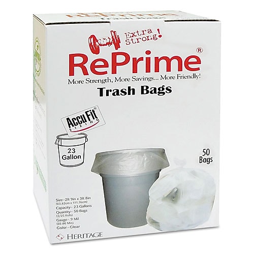 Heritage Accufit 23 Gallon Industrial Trash Bag, 28" X 45", Low Density, 0.9 Mil, Clear
