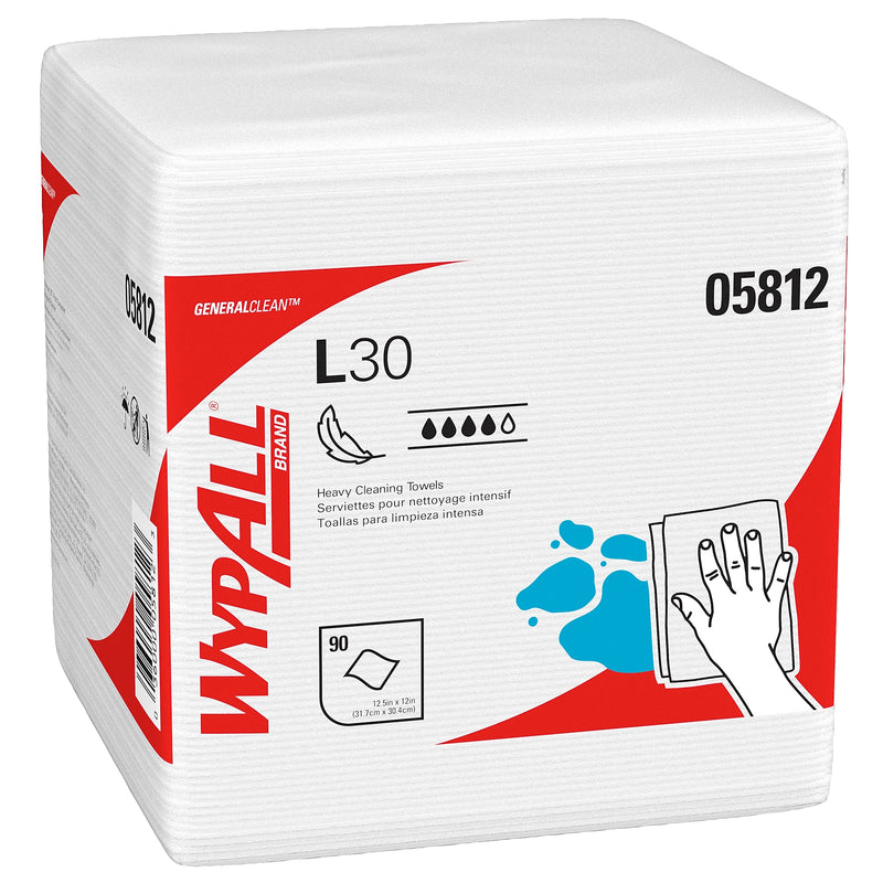 WypAll GeneralClean L30 Durable Fibers Cleaning Wipers, 12" x 12.5", White, 90 Wipers/Box, 12/Carton