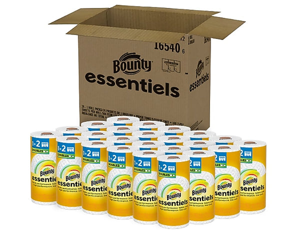 Bounty Essentials Select-A-Size Double Roll Paper Towels, 2-Ply, 108 Sheets/Roll, 24 Rolls/Pack