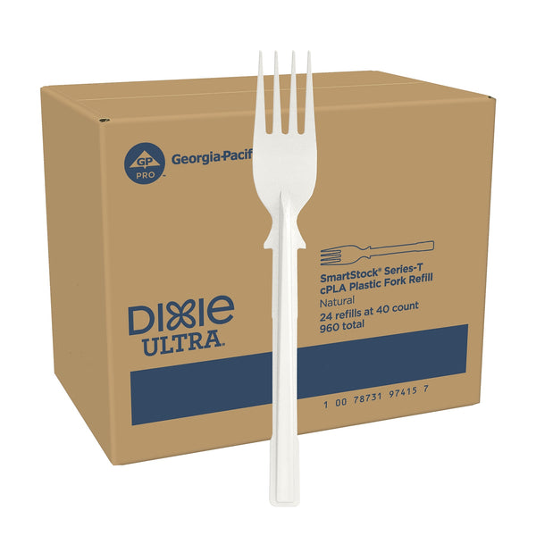 Dixie Ultra SmartStock Series-T Compostable Fork Refill, Beige, 40/Pack, 24 Packs/Carton