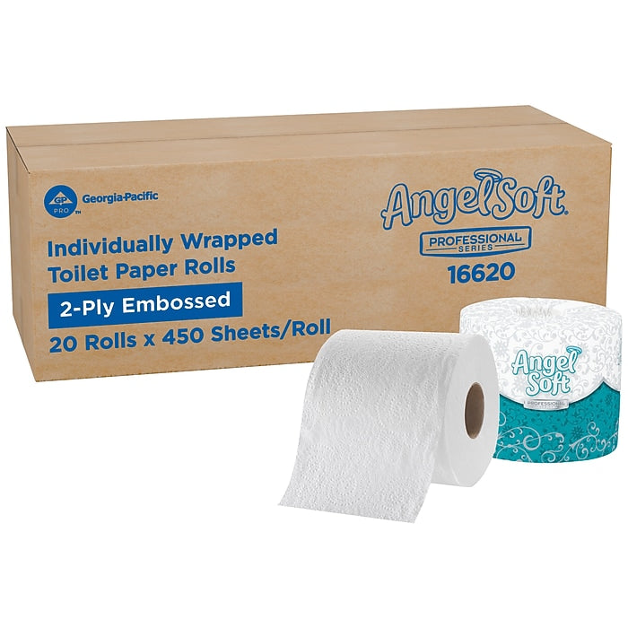 Angel Soft Ultra Professional Series Recycled Toilet Paper, 2-ply, White, 450 Sheets/Roll, 20 Rolls/Case